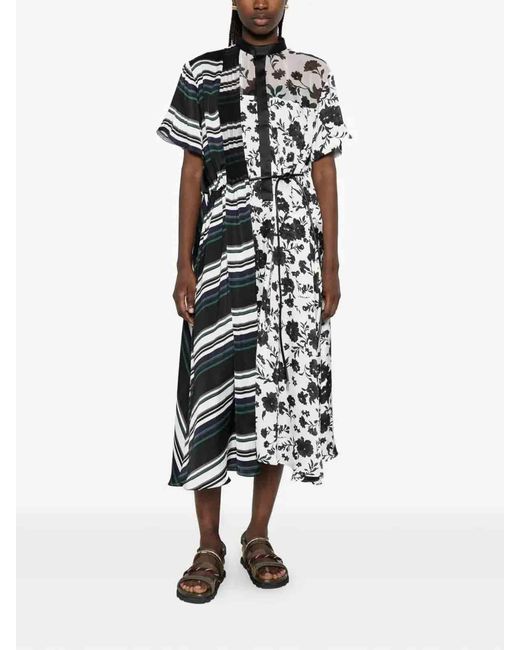 Sacai White Floral-Print Midi Dress