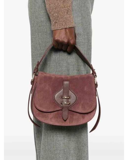 Coccinelle Purple Handbag Suede Leather/Micro Grale