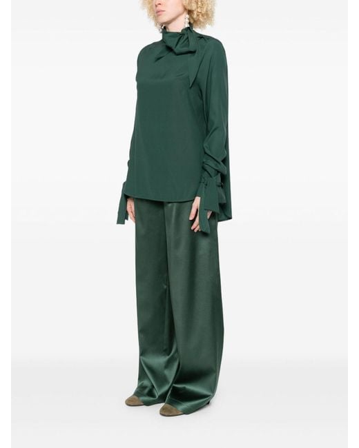 Ermanno Scervino Green Dark Blouse With Bow