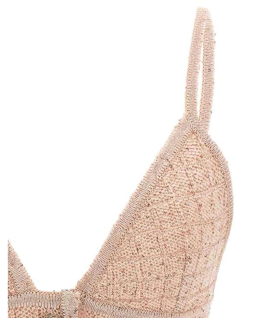 Alessandra Rich Natural Sequin Top