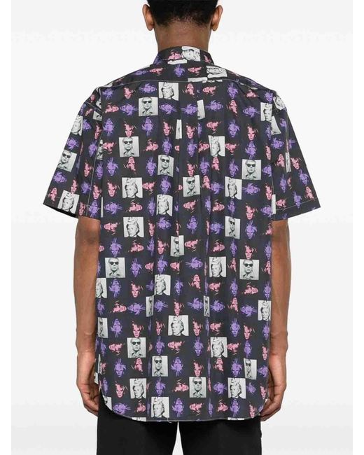 Comme des Garçons Blue Printed Cotton Shirt for men