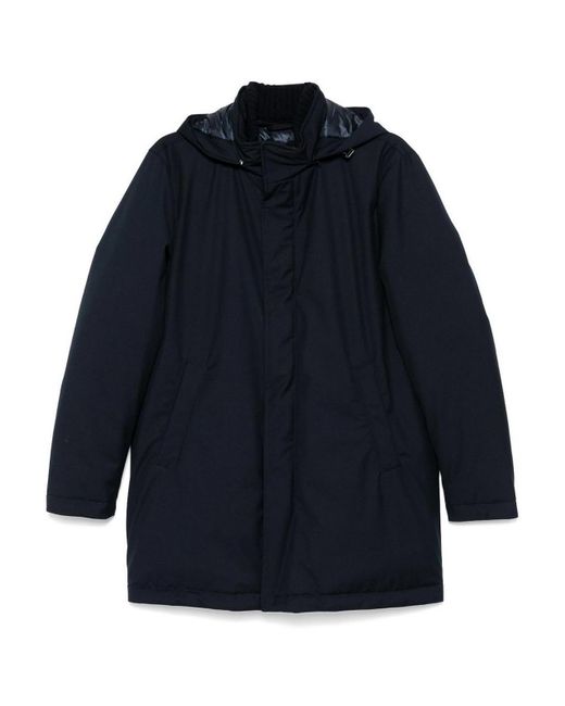 Herno Blue Long Down Jacket With Hood for men