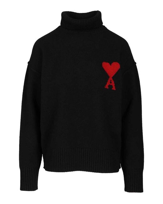 AMI Black Ami De Coeur Turtleneck Sweater