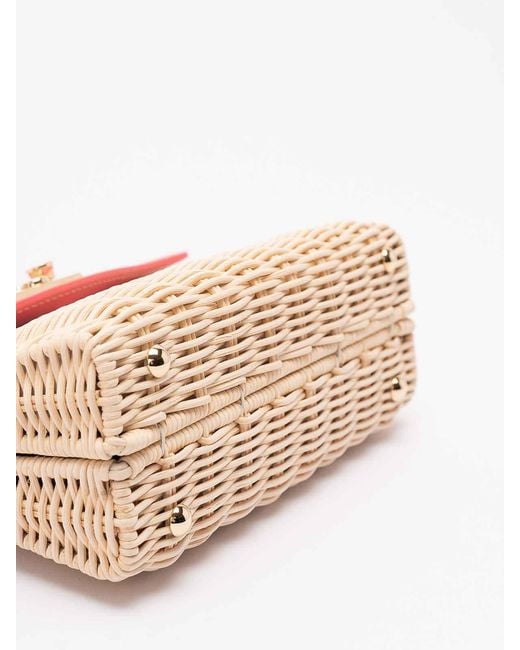 Rodo Pink Wicker And Leather Small Handbag