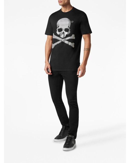 Philipp Plein Black T-Shirt Round Neck Ss Skull & Bones for men