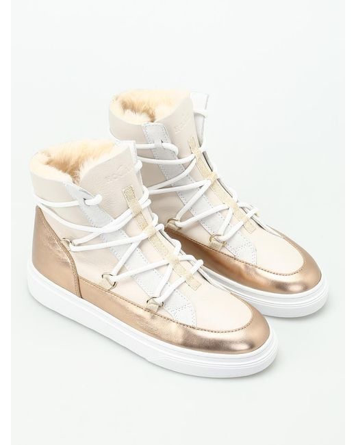 Hogan Natural H342 Furry Inner Wedge Ankle Boots