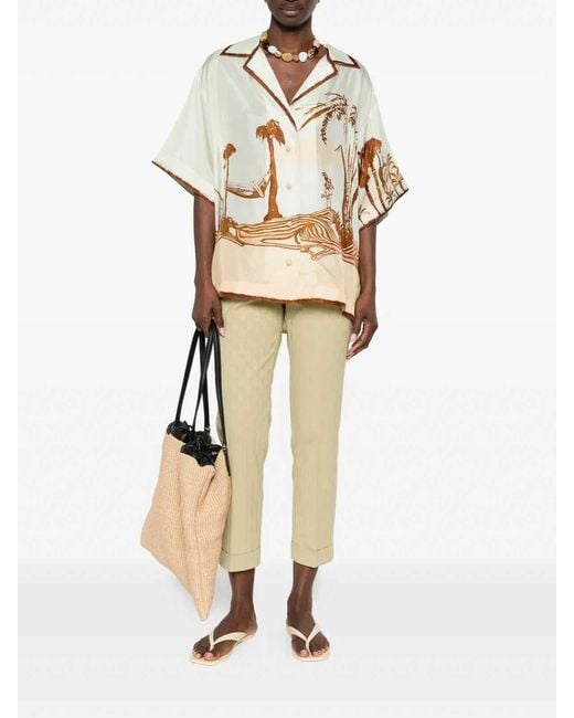 Etro Natural Cropped Cotton Jacquard Trousers