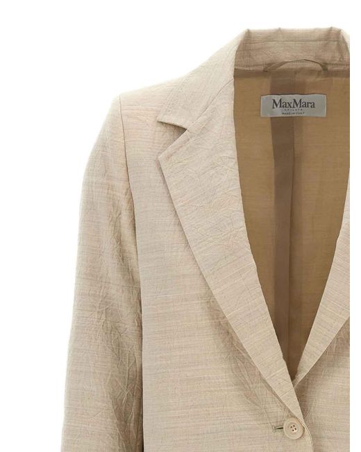 Max Mara Natural Longline Textured Wool Jacket With Rear Vents