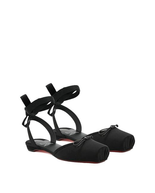 Christian Louboutin Black Cassia Lace Up Flat Crepe Satin/Gg/Lin