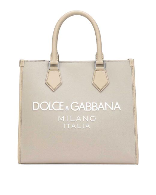 Dolce & Gabbana Natural Small Nylon Shopper With Rubberized Logo for men