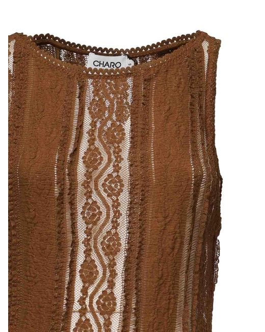 Charo Ruiz Brown Lace-Panelled Sleeveless Dress