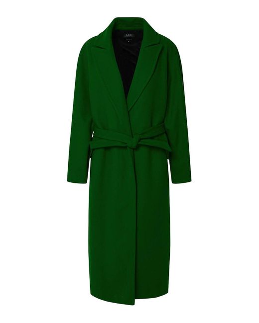 A.P.C. Green 'florence' Coat In Virgin Wool Blend