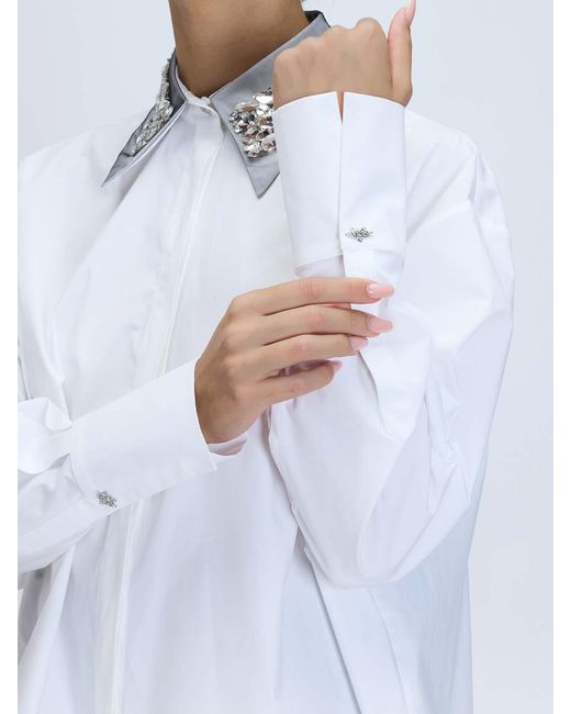 Genny White Crystal Collar Shirt