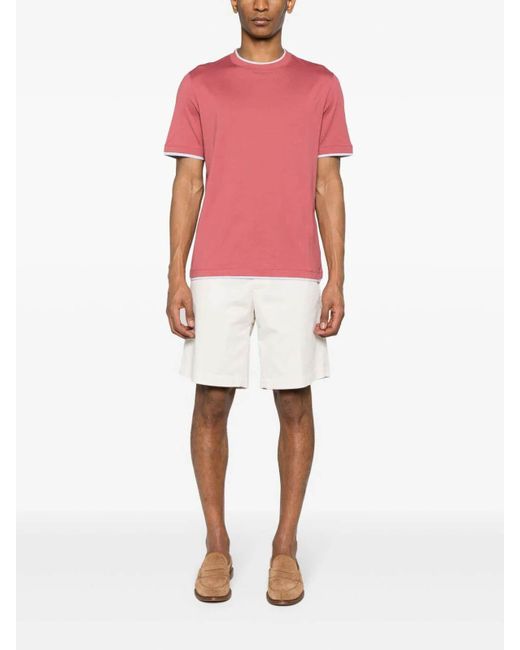 Brunello Cucinelli Pink Crew-neck T-shirt With Faux-layering for men