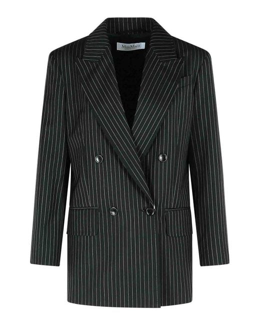 Max Mara Black Mattia Pinstriped Virgin Wool Blazer