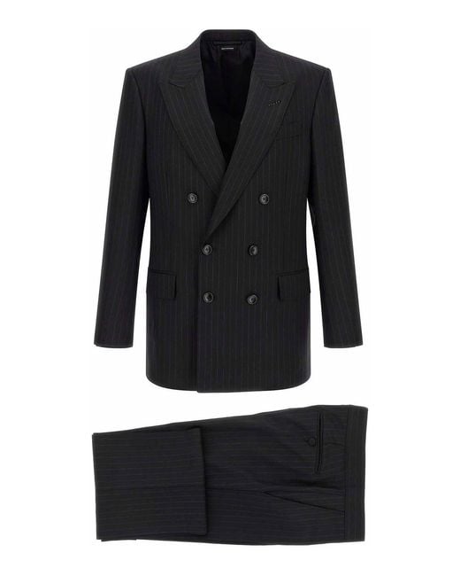 Tom Ford Black Pinstriped Double-Breasted Dress for men