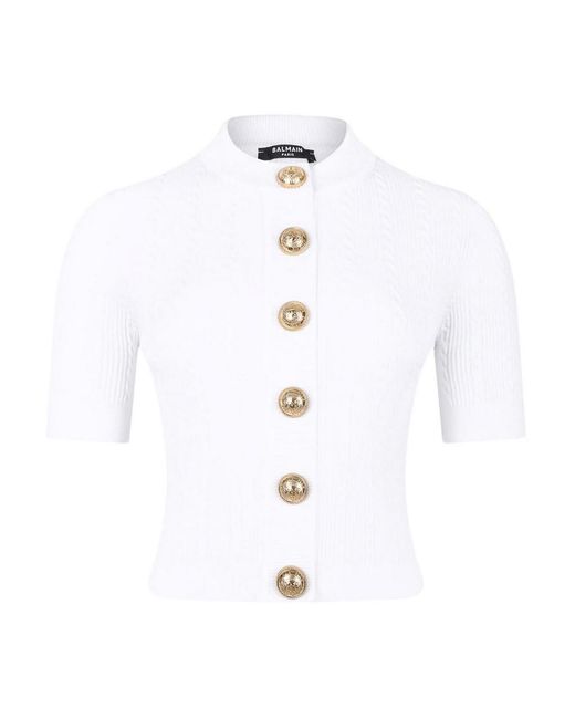 Balmain White Crewneck Cardigan
