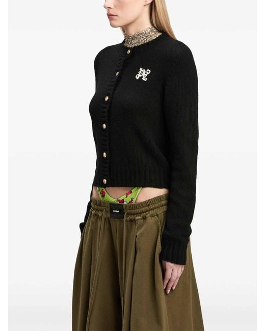 Palm Angels Black Pa Monogram-Inversia Cardigan