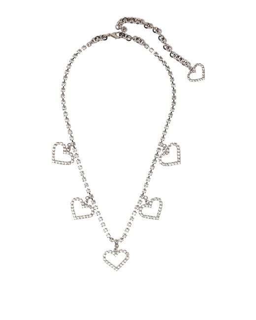 Alessandra Rich White Crystals Necklace With Heart Details