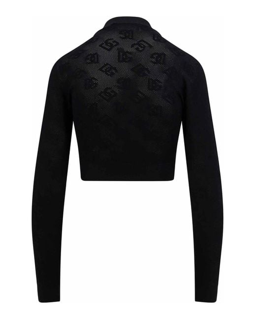 Dolce & Gabbana Black Viscose Mesh Top With All-over Dg Logo