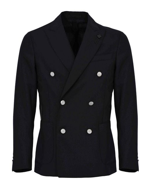 Lardini Black Double-Breasted Roma Jacket for men