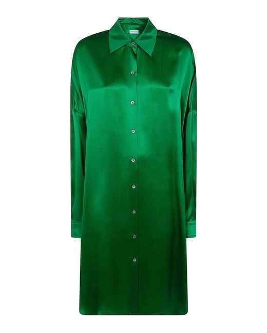 Dries Van Noten Green Dasia Long Classic Shirt Mini Dress