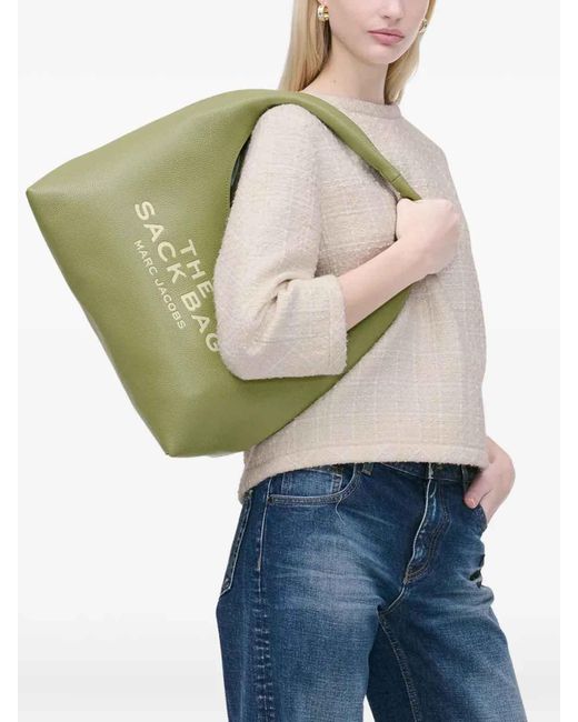 Marc Jacobs Green The Sack Logo-Plaque Leather Shoulder Bag
