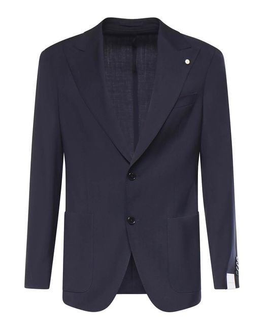 Lubiam Blue Single-Breasted Wool Blend Blazer for men