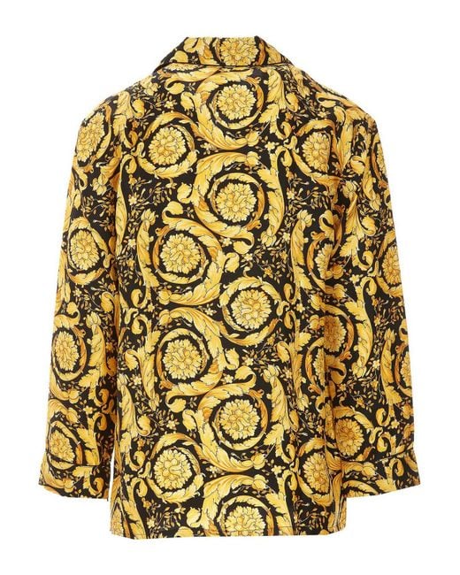 Versace Yellow Barocco Logo Printed Silk Shirt for men