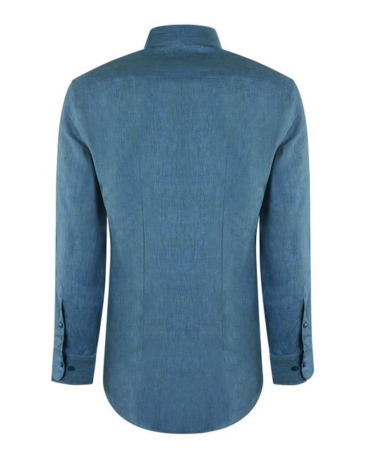 Etro Blue Embroidered Logo Linen Shirt for men