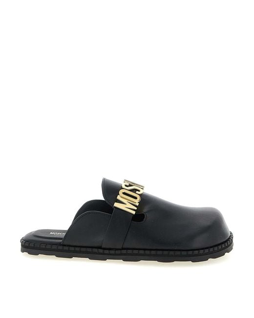 Moschino Black Leather Sabots for men