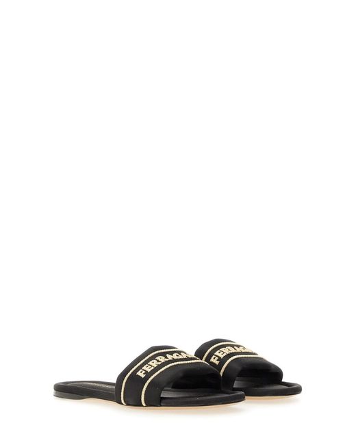 Ferragamo White Slide Sandal With Logo