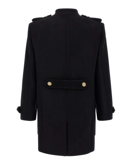 Balmain Black Removable Plastron Coat for men