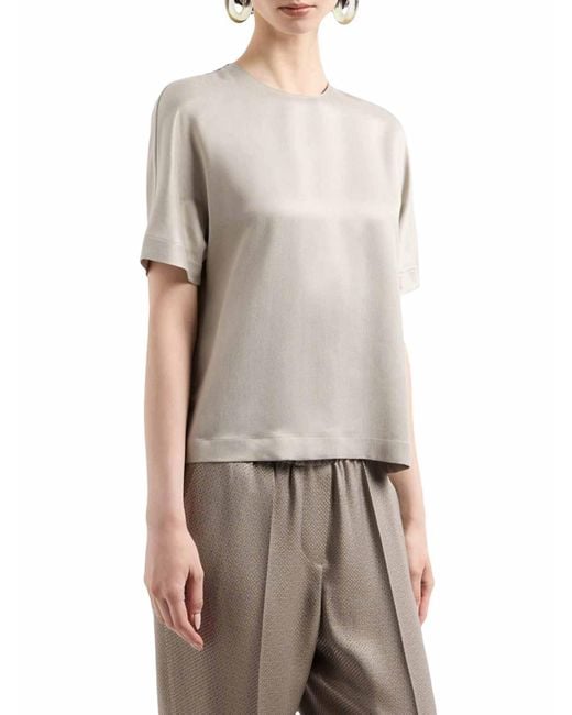 Giorgio Armani Natural Cupro And Viscose Crew-Neck Blouse