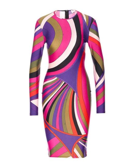 Emilio Pucci Pink Iride Print Midi Dress