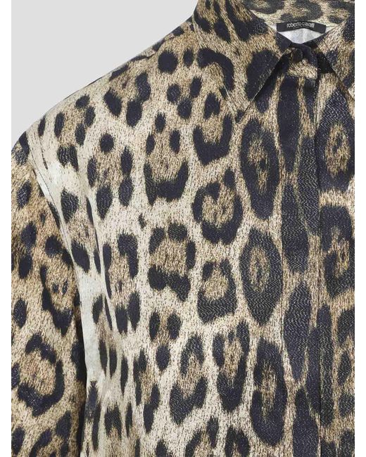 Roberto Cavalli Natural Jaguard Print Shirt