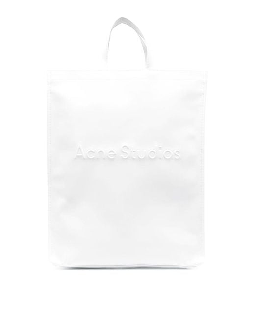 Acne White Logo Tote Bag for men