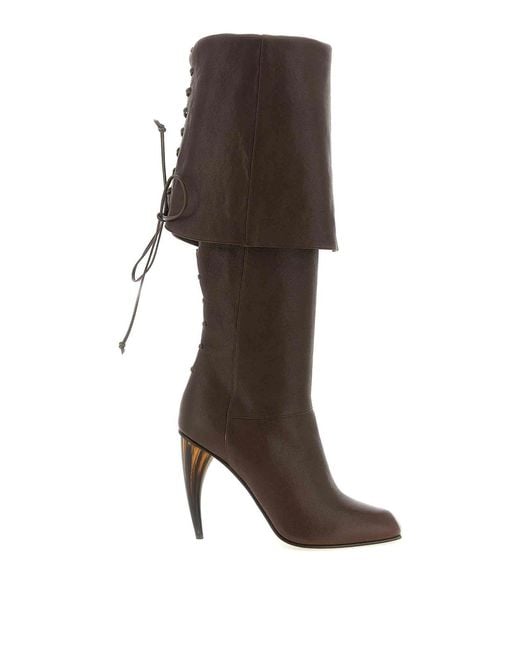 McQueen Brown Horn Heel Boots