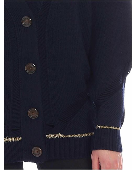 See By Chloé Blue Overfit Cardigan With Golden Lamé Insert