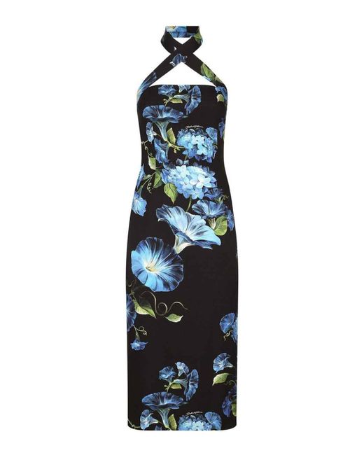 Dolce & Gabbana Blue Floral Print Dress