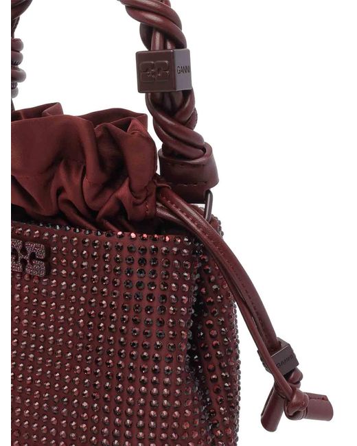 Ganni Red Mini Strass Bou Bucket Pouch