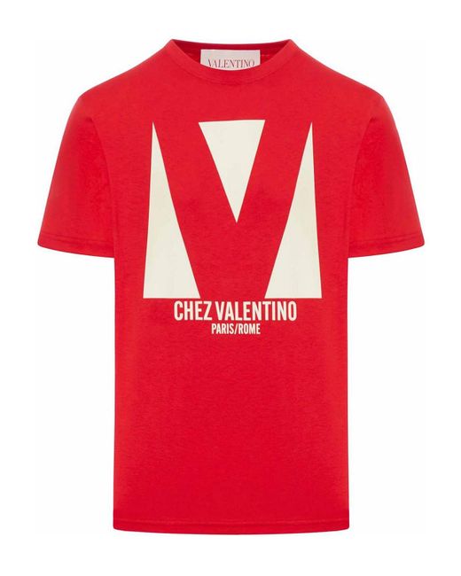 Valentino Garavani Red Chez Print Cotton T-Shirt for men