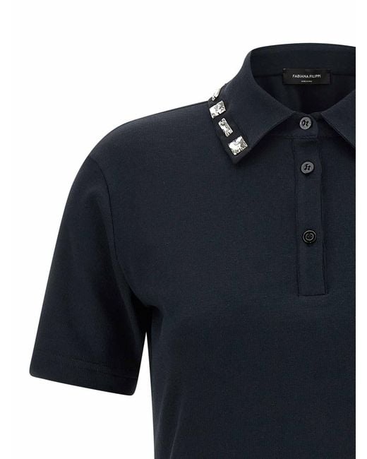 Fabiana Filippi Blue Crystal Collar Polo Shirt