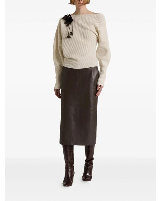 Alberta Ferretti Natural Wide Boat-Neck Sweater