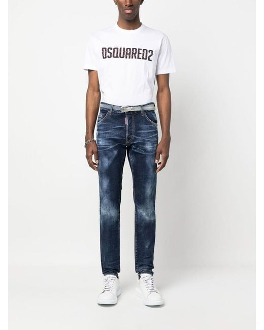 DSquared² Blue Logo-Patch Straight-Leg Jeans for men