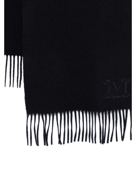 Max Mara Black Monogram Embroidered Cashmere Stole