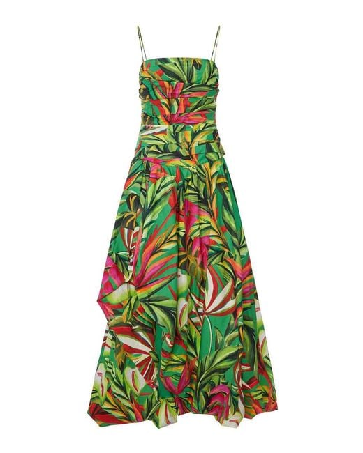 Farm Rio Green Long Tropical Dress With Thin Straps