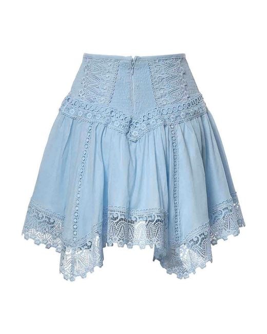Charo Ruiz Blue Tala Cotton Voile And Lace Miniskirt