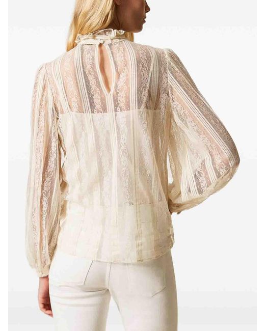 Twinset Natural Ivory Lace Blouse With Lavallire Collar