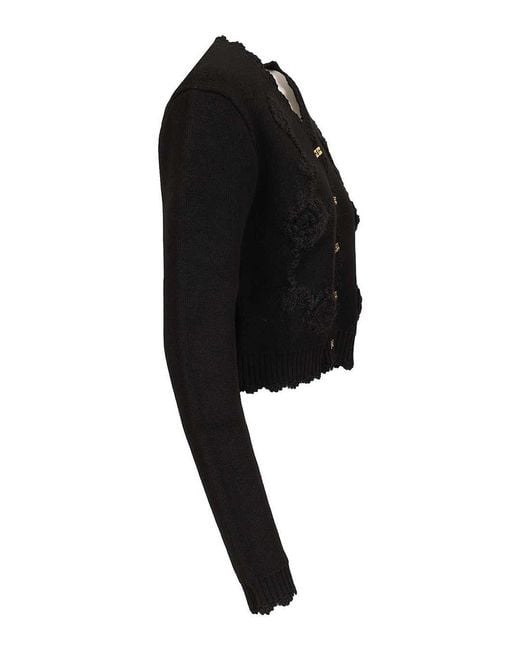 Ganni Black Cotton Cashmere Crochet Applique Cardigan